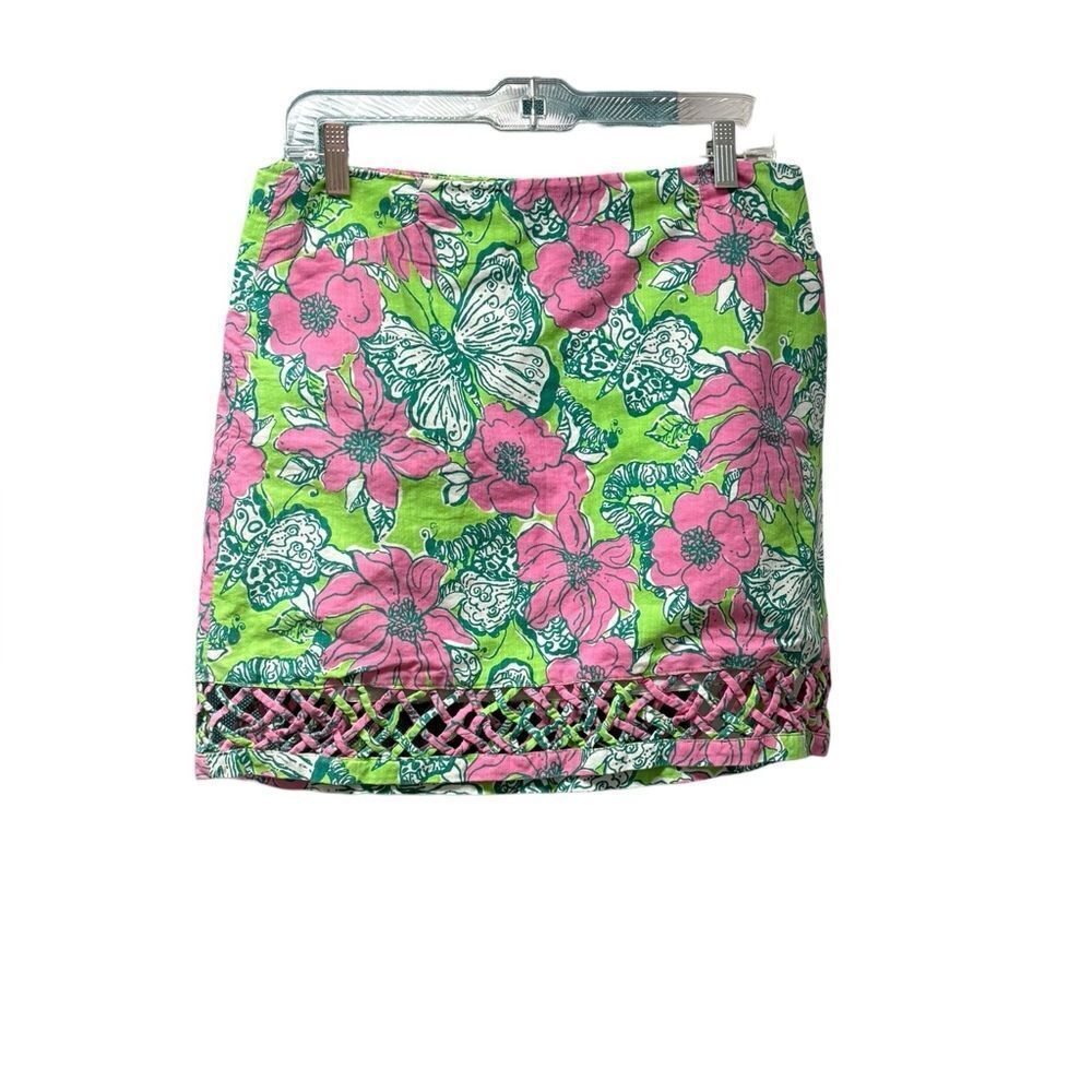 Lilly Pulitzer Skirt Butterfly Print in Pink, Bright Green & White Size 6